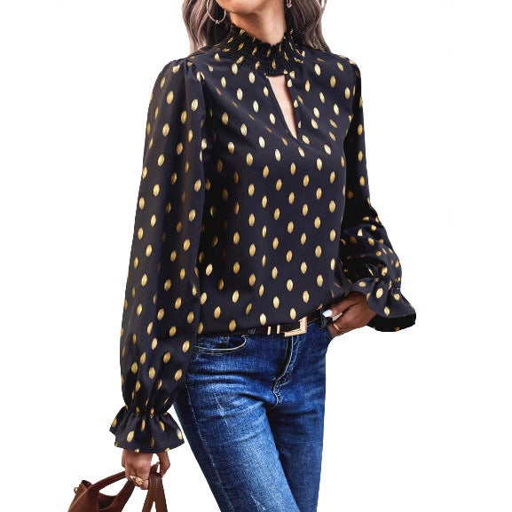 Damen Bluse Elegante V-Ausschnitt Goldfarben Eveloria