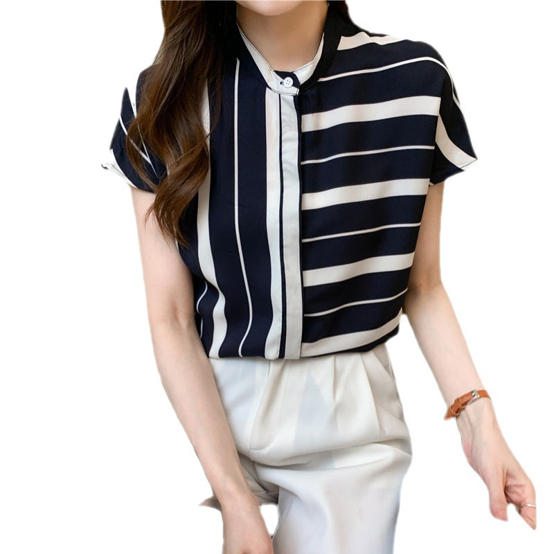 Damen Bluse Streifenmuster Lässig Weiß