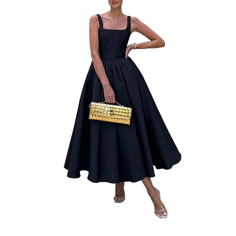 Damen Maxikleid A-Linie Quadratischer Ausschnitt Eveloria
