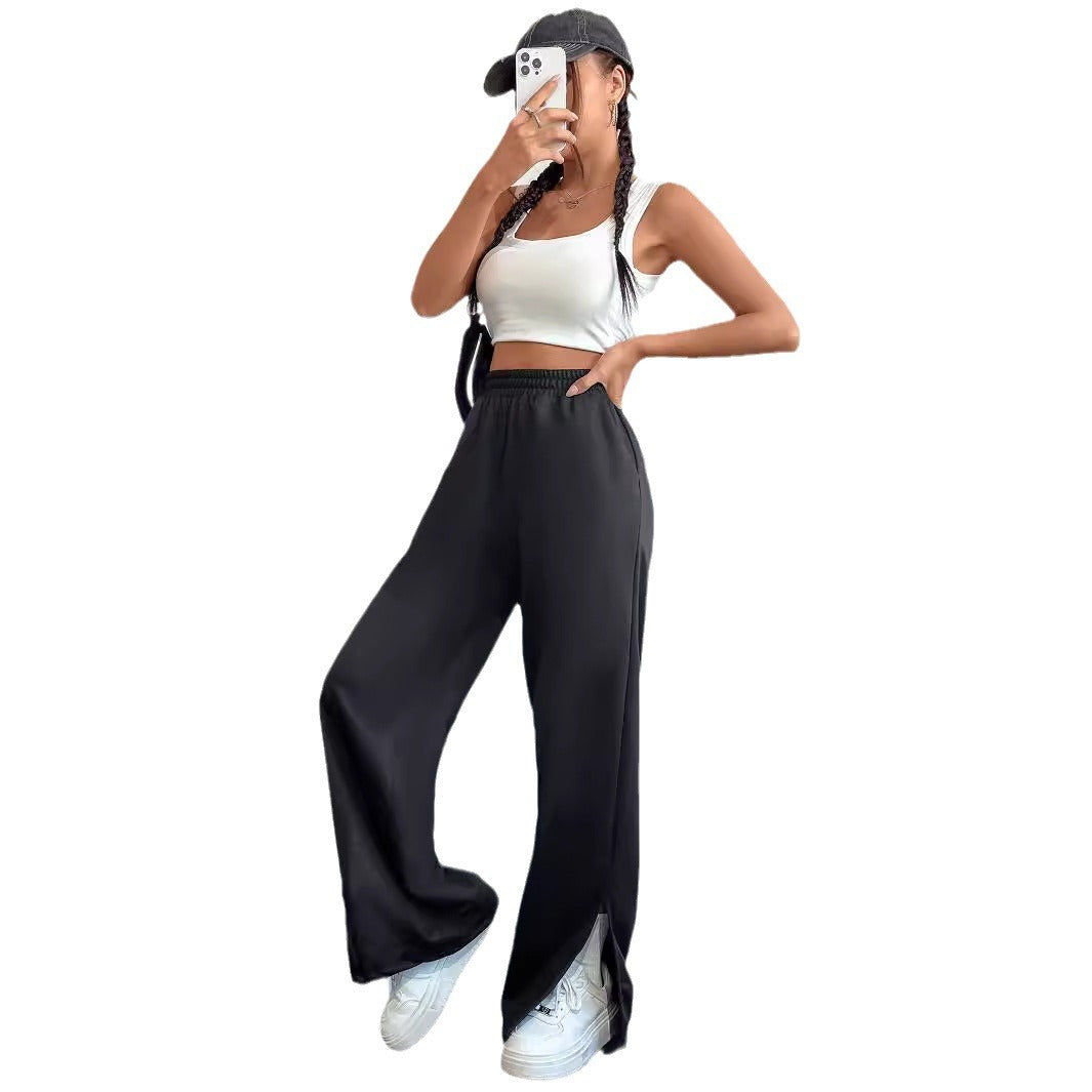 Damen Freizeithose Weit Geschnitten Seitliche Schlitzen Eveloria