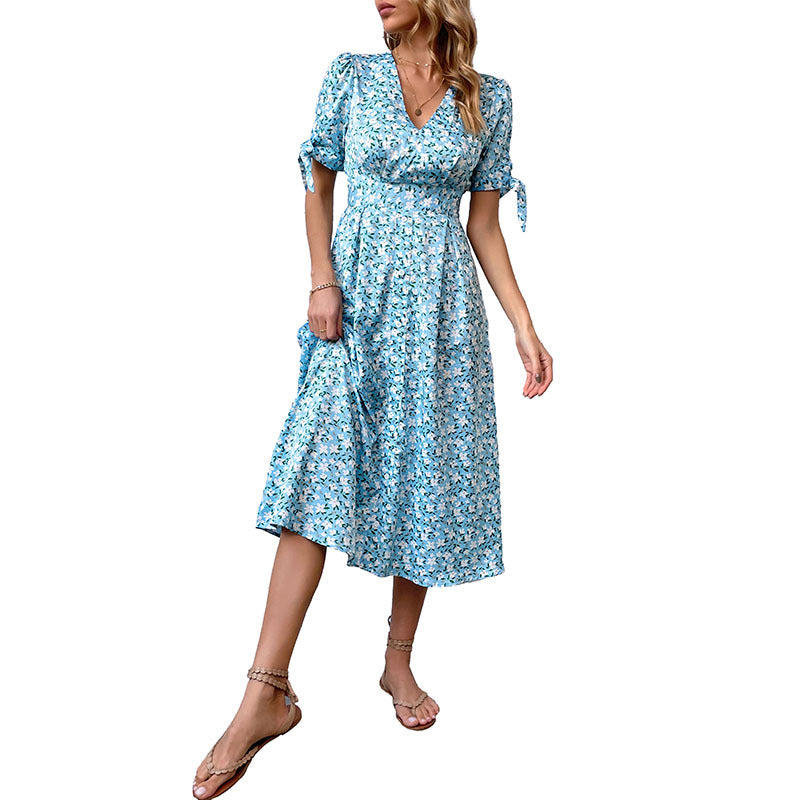 Damen Wickelkleid Midi Floral Rüschen