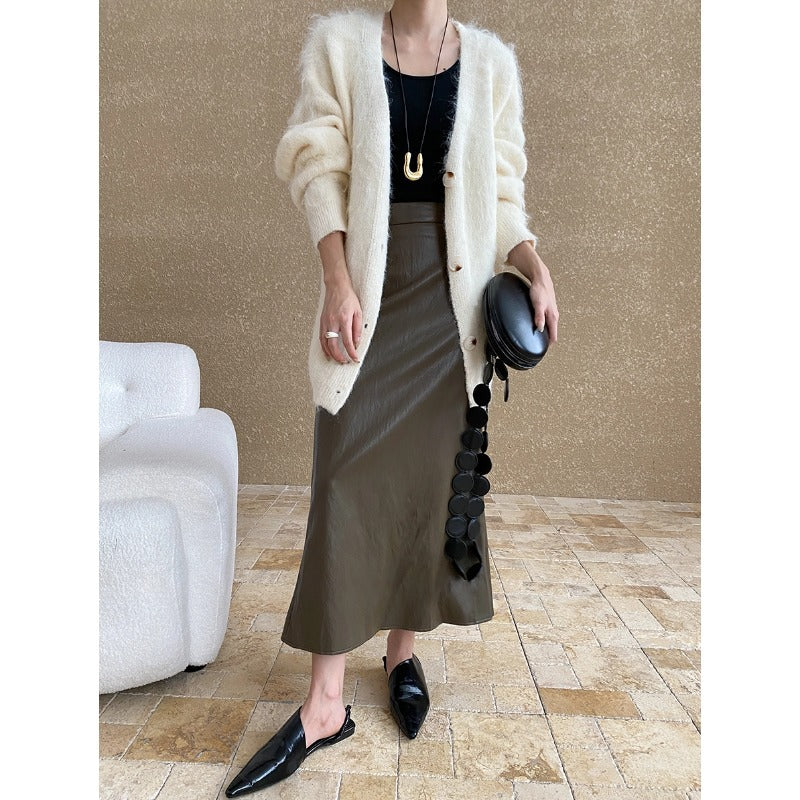 Damen Strickjacke Große Knöpfe Kuschelig Beige