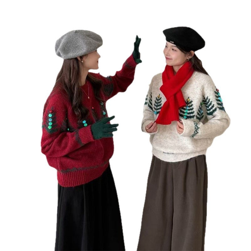Damen Pullover Kuschelig Muster Applikationen