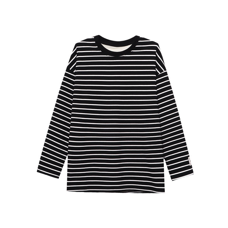 Damen Langarmshirt Streifen Weiches Baumwollmix weiß