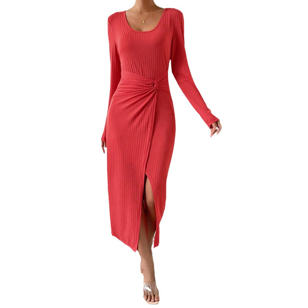 Damen Maxikleid Wickeldesign Seitenschlitz Eveloria