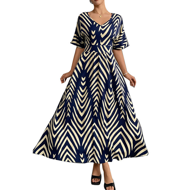 Damen Maxikleid V-Ausschnitt Geometrisches Muster Eveloria