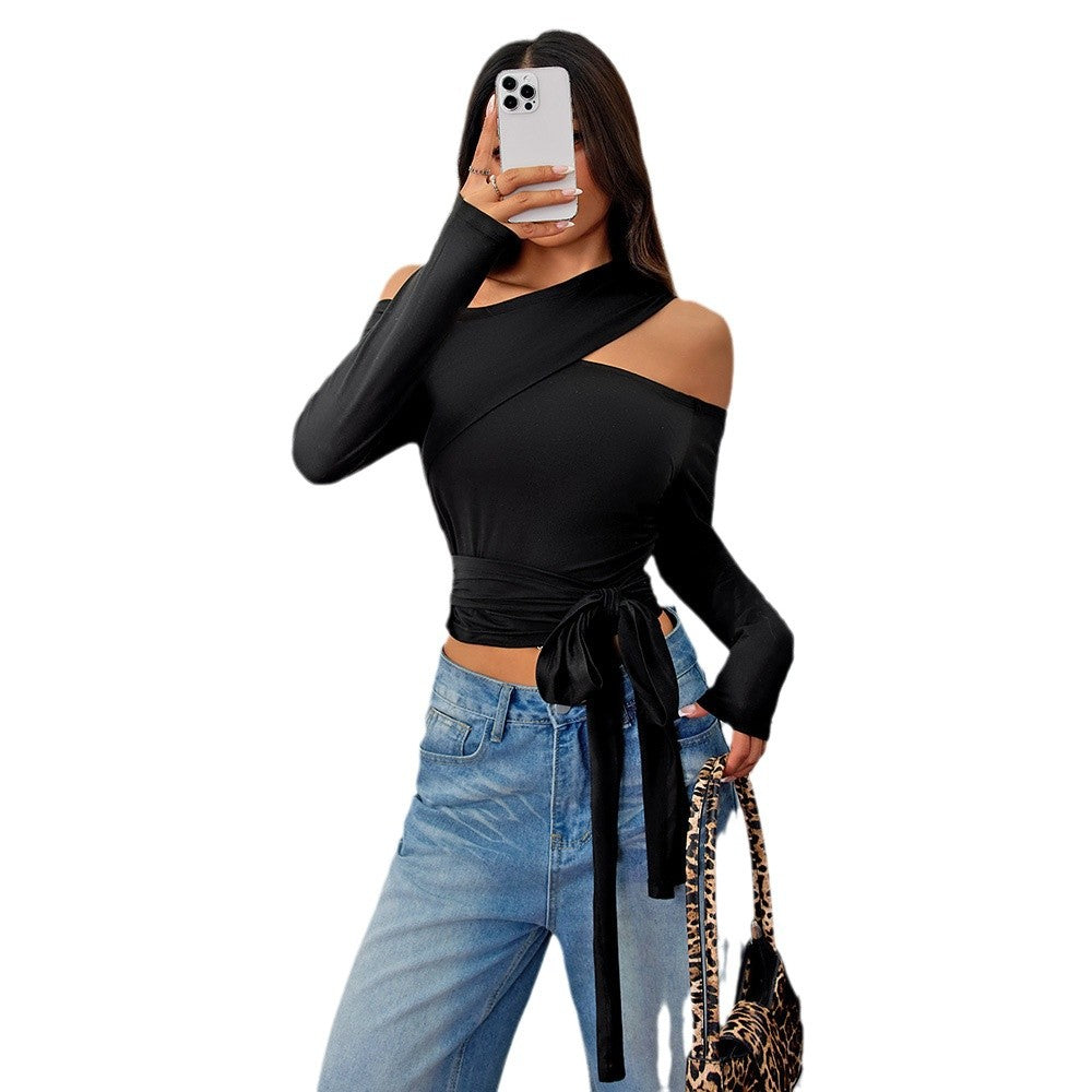 Damen Wickeltop Asymmetrisch mit Raffung