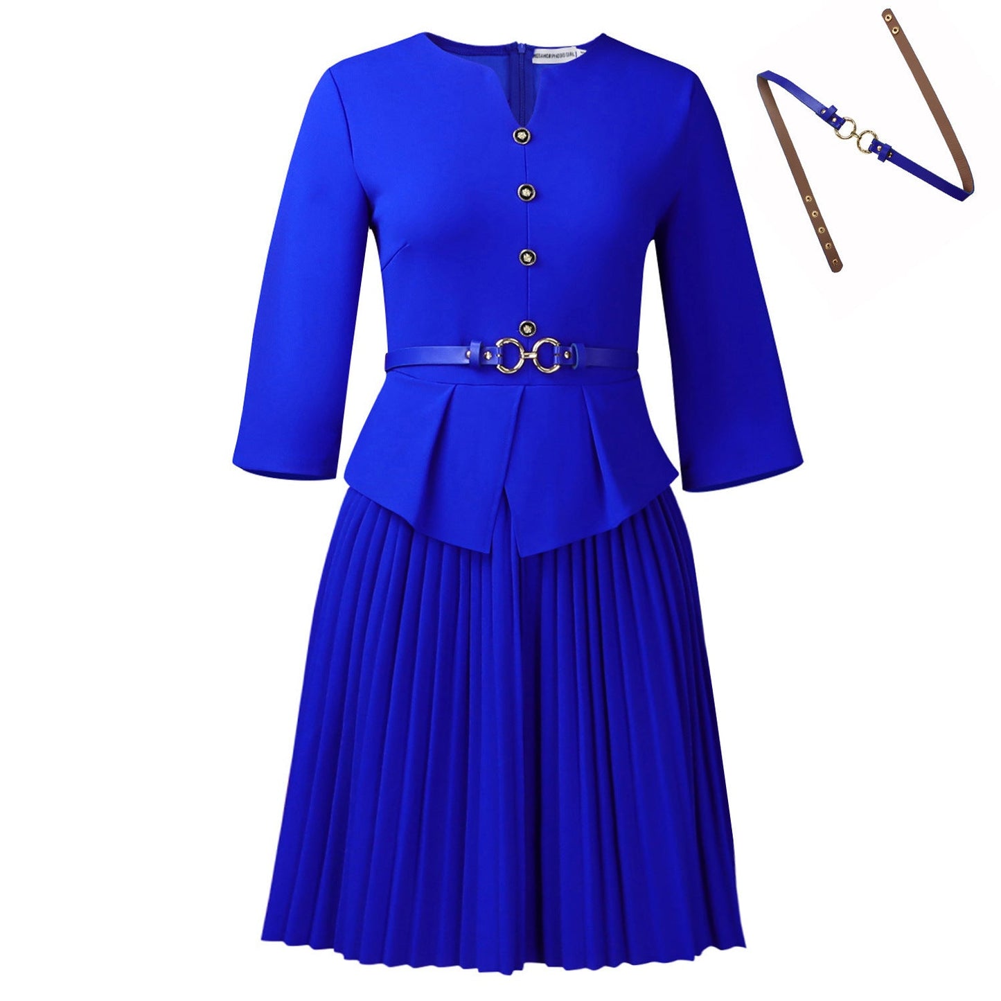 Damen Plissee-Kleid mit Taillenbluse und modischem Gürtel