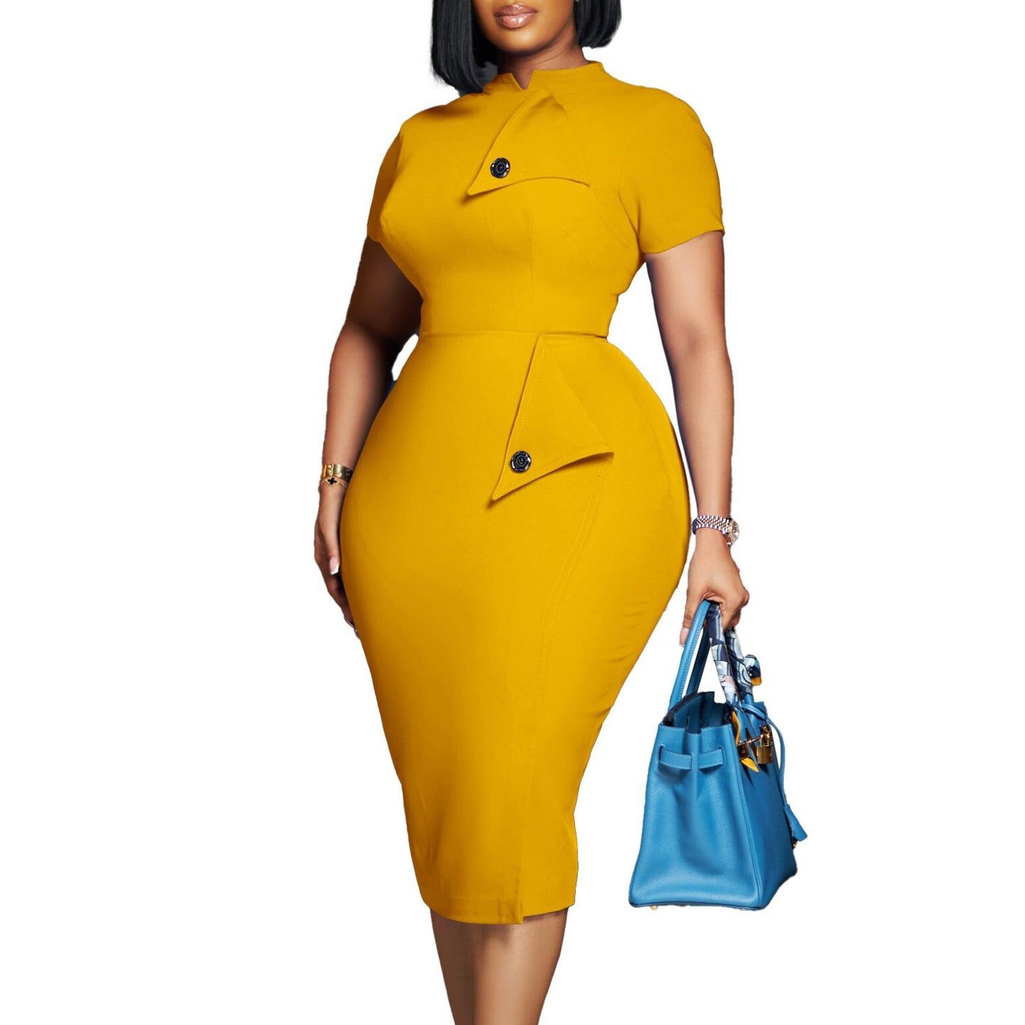 Damen Midi-Kleid Figurbetont Baumwolle Blume Eveloria