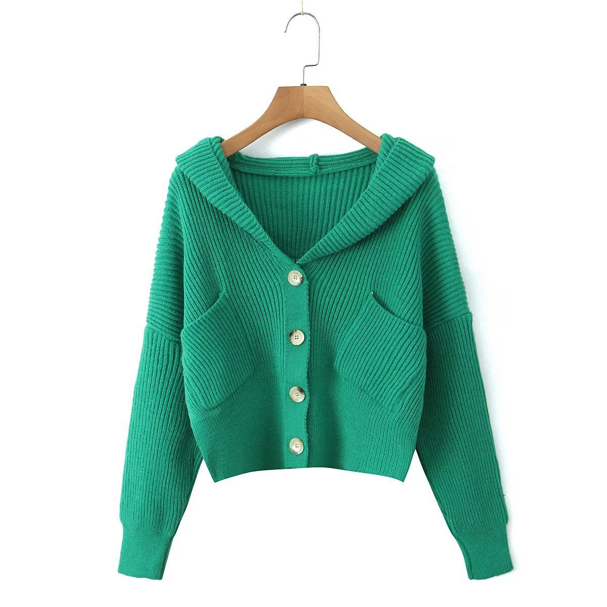 Damen Kuschelige Strickjacke mit Kapuze und Knopfverschluss