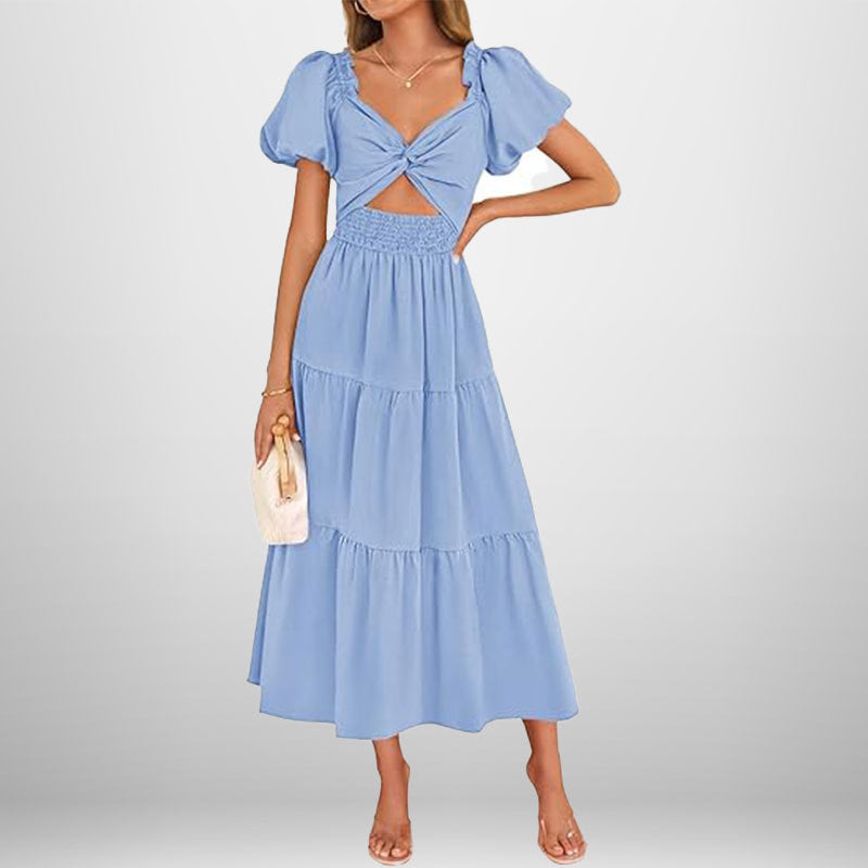 Damen Midi-Kleid Floralmuster Elastischer Taillengummi