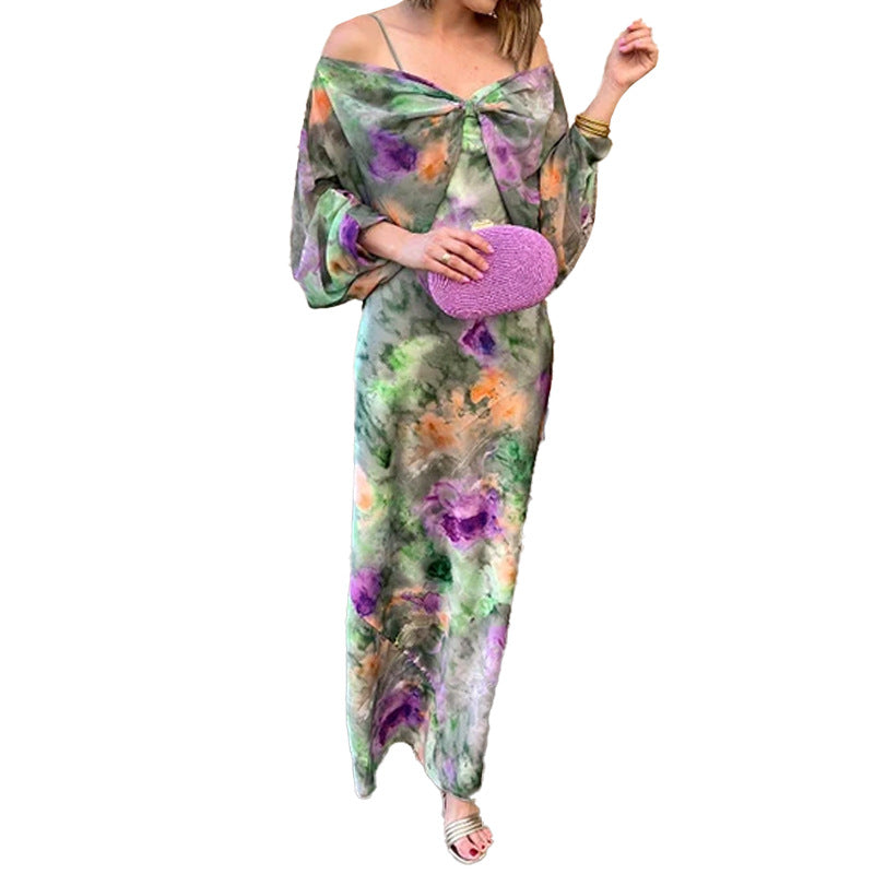 Damen Maxikleid Elegantes Design Transparente Ärmel