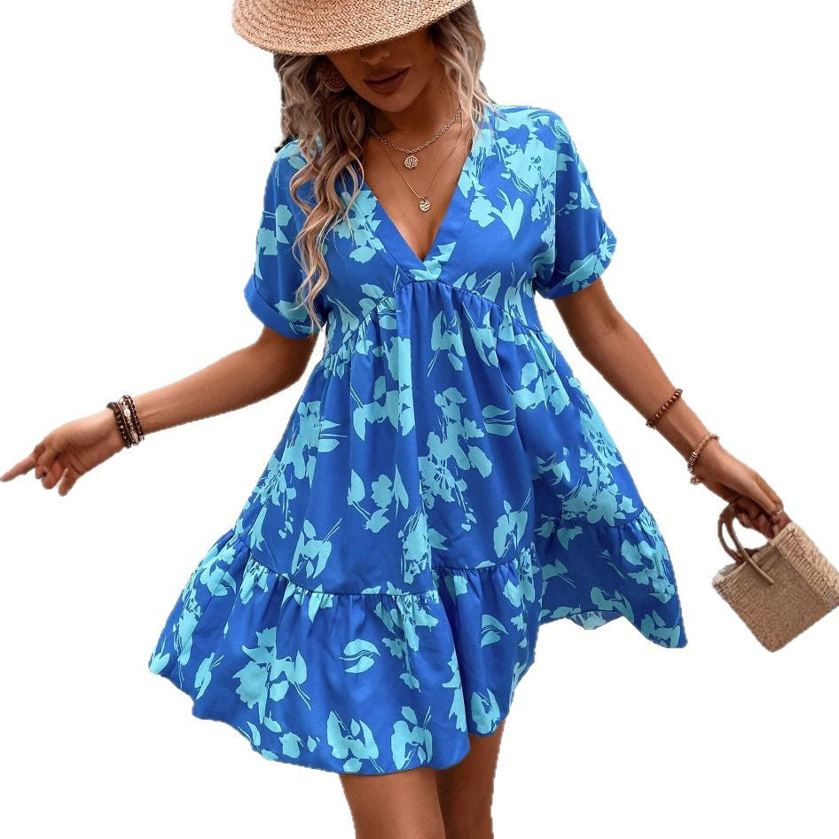 Damen Blusenkleid Fließender Schnitt Florales Design Eveloria