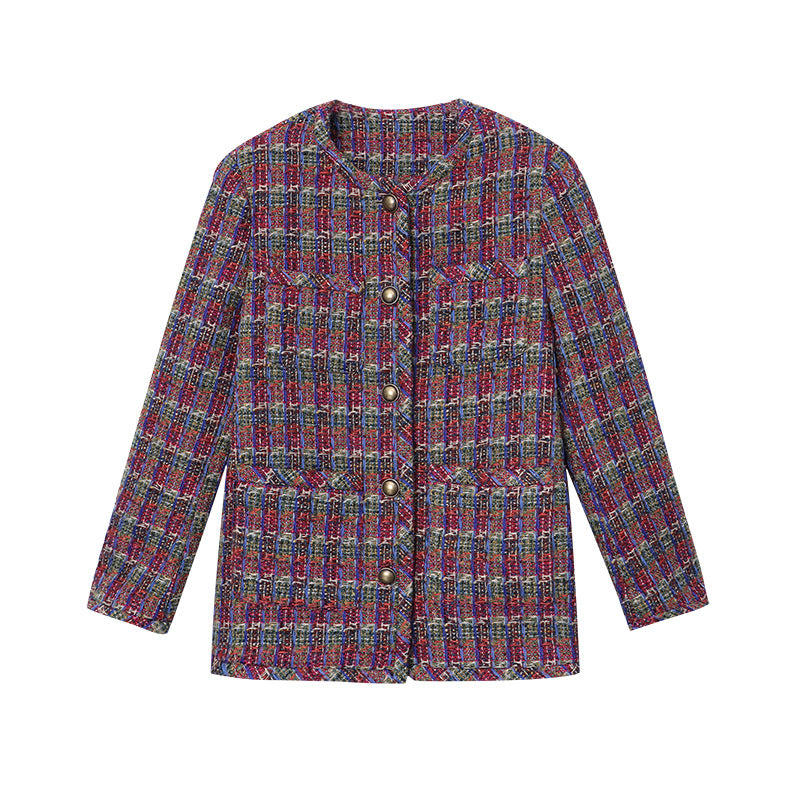 Damen Tweedjacke Klassisch Braun mit Knöpfen
