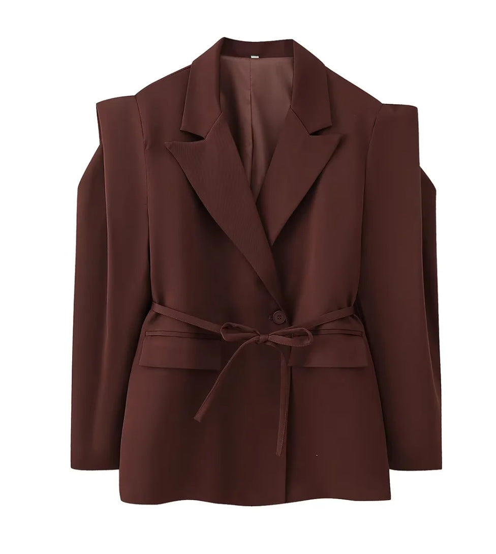 Damen Blazerjacke Tailliert Bindegürtel Eveloria
