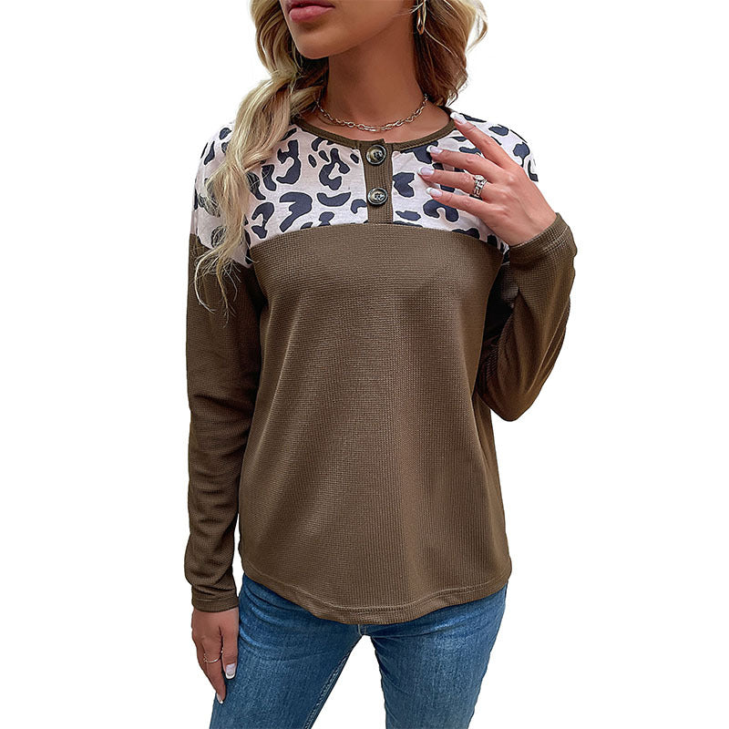 Damen Sweatshirt Animal-Print Knöpfe