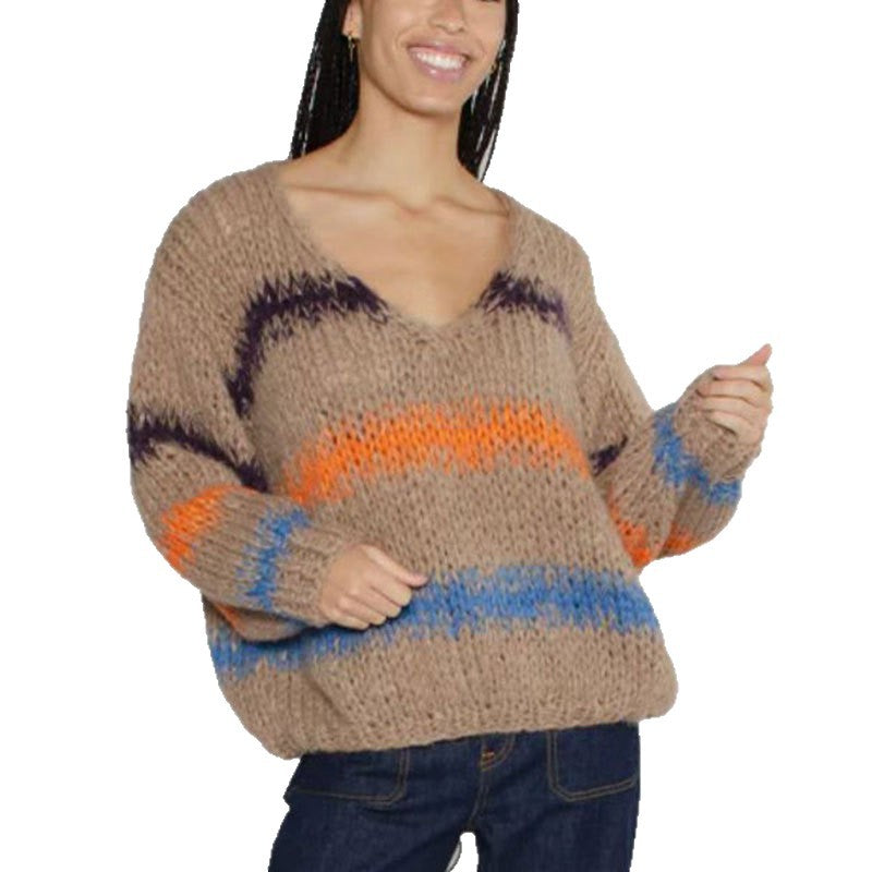 Damen Sweater Farbverlauf Pullover Merino-Wolle Pastell