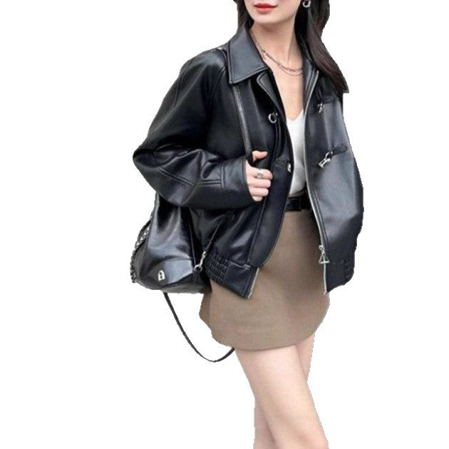 Damen Kunstlederjacke Klassisches Revers Eveloria