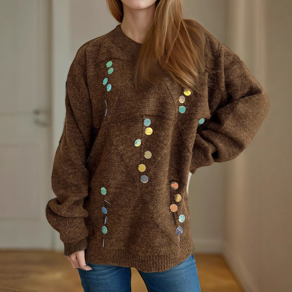 Damen Strickpullover mit Pailletten Eveloria