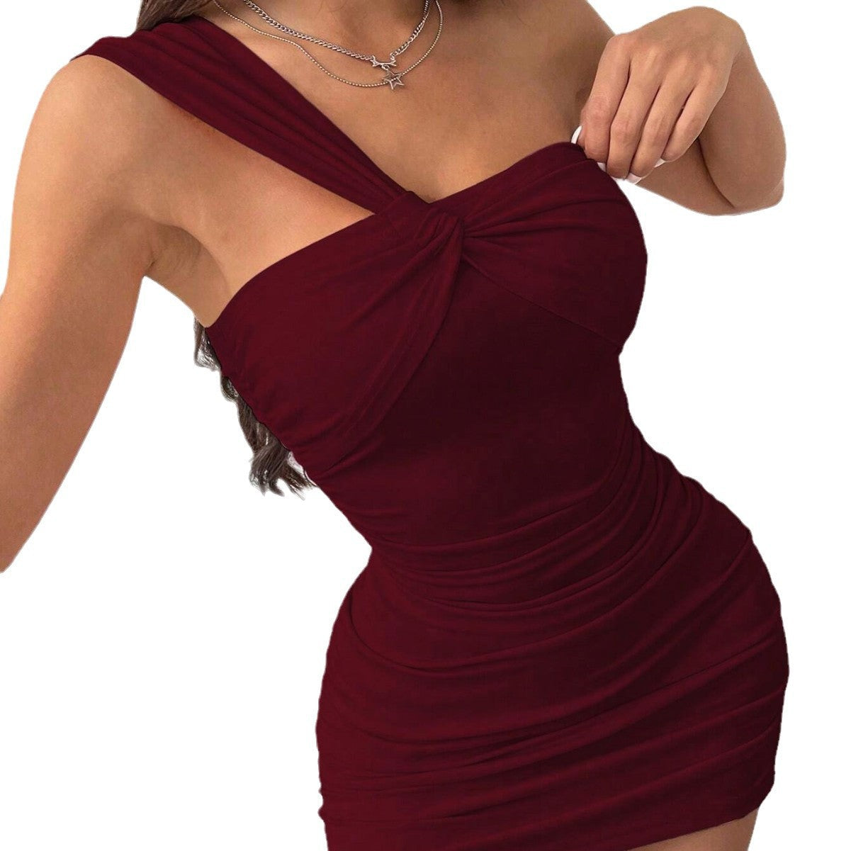 Damen Minikleid Bodycon mit Asymmetrischem Träger
