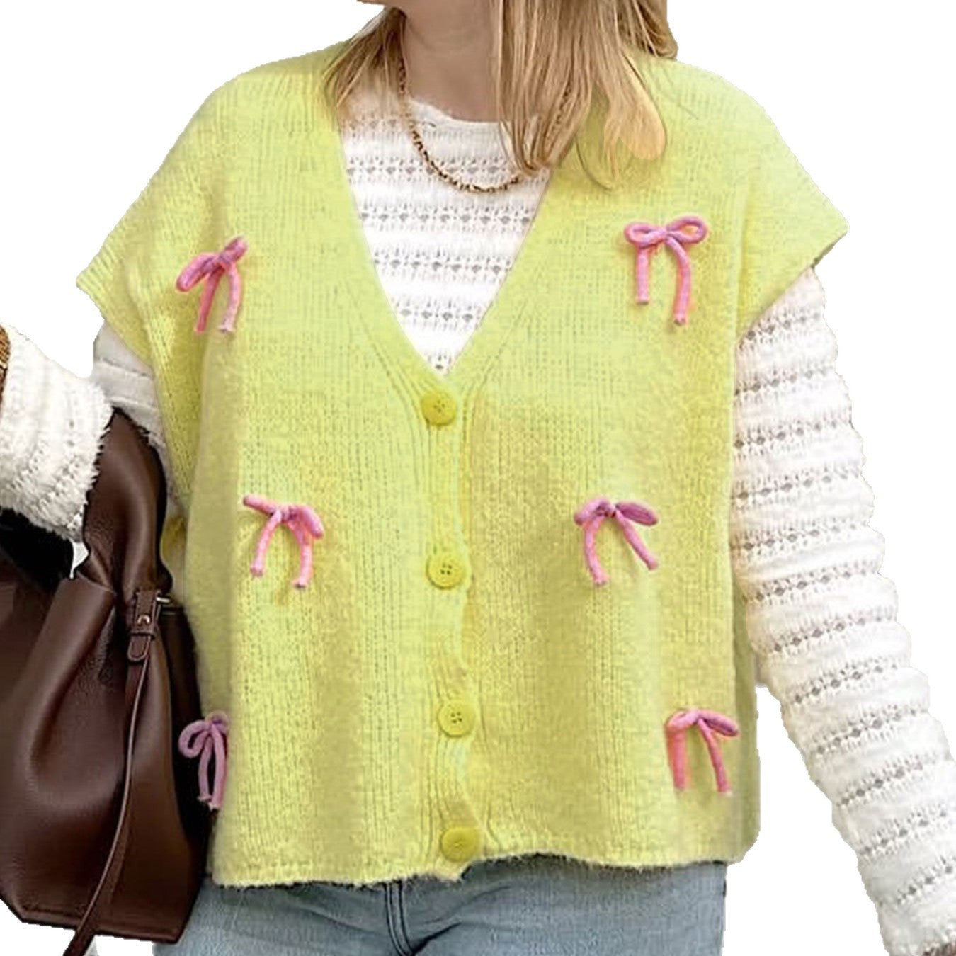 Damen Strickjacke Schleifen-Detail Beige