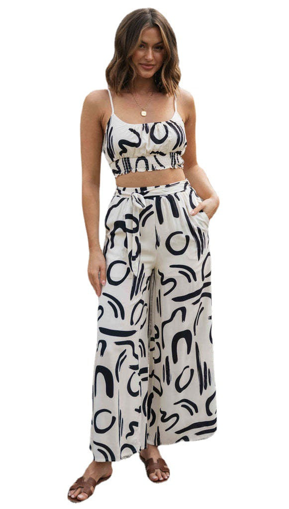 Damen Zweiteiliges Set Lässiges Crop- Weite Hose