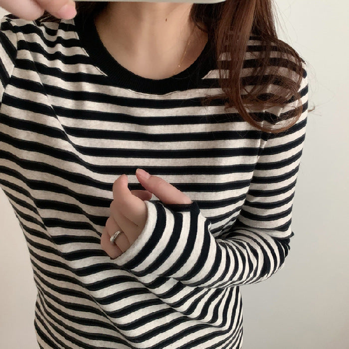 Damen Longsleeve-Shirt Streifenmuster Daumenlöcher Eveloria