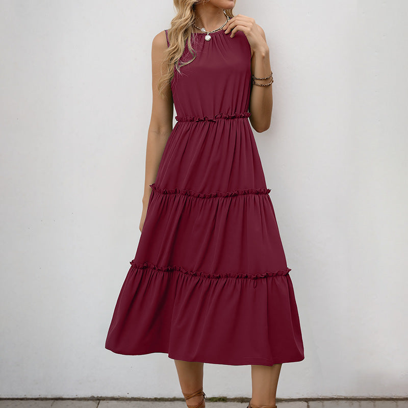 Damen Maxikleid Rüschendetails Elastischer Taillenzug Eveloria