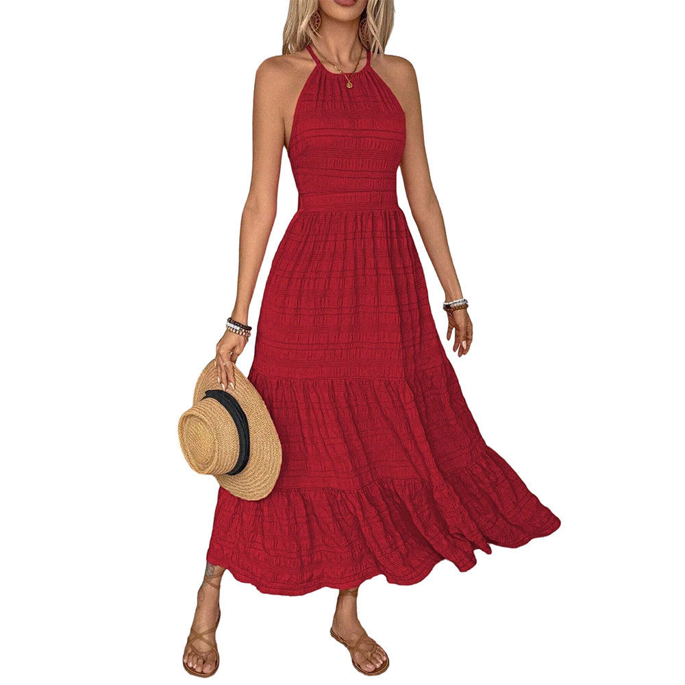 Damen Maxi-Kleid Offener Rücken Voluminöser Rüschensaum Eveloria