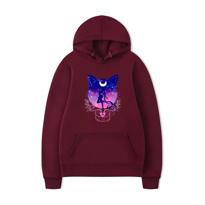 Damen Kapuzenpullover Katzenmotiv Bequem Grau