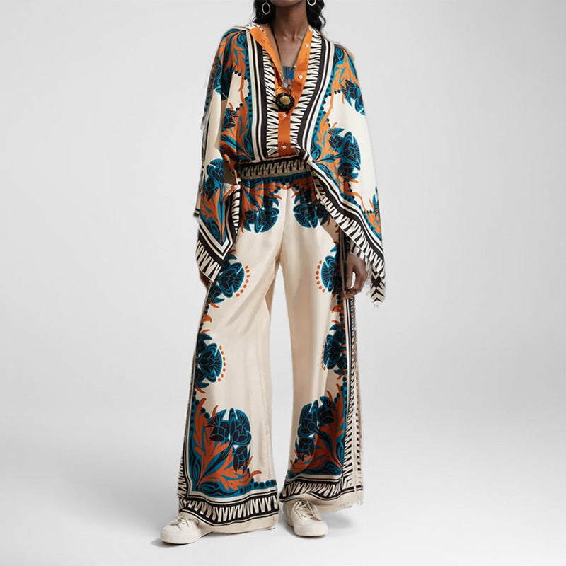 Damen Kaftan-Oberteil Floralmuster mit Knöpfen Eveloria