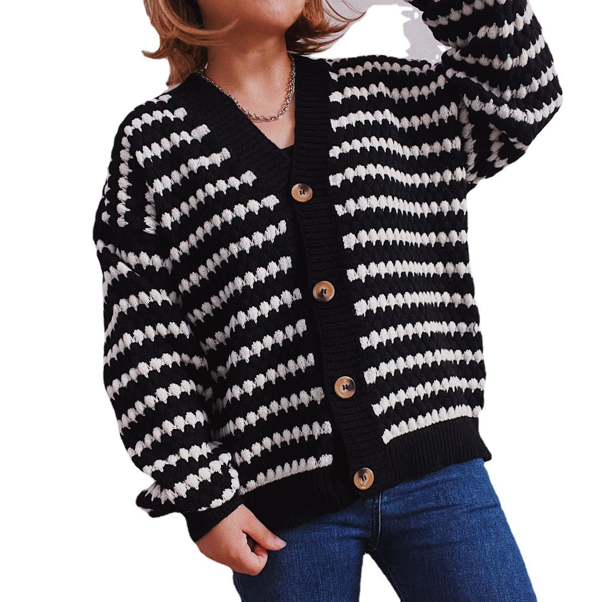 Damen Strickjacke Breite Streifen Eveloria