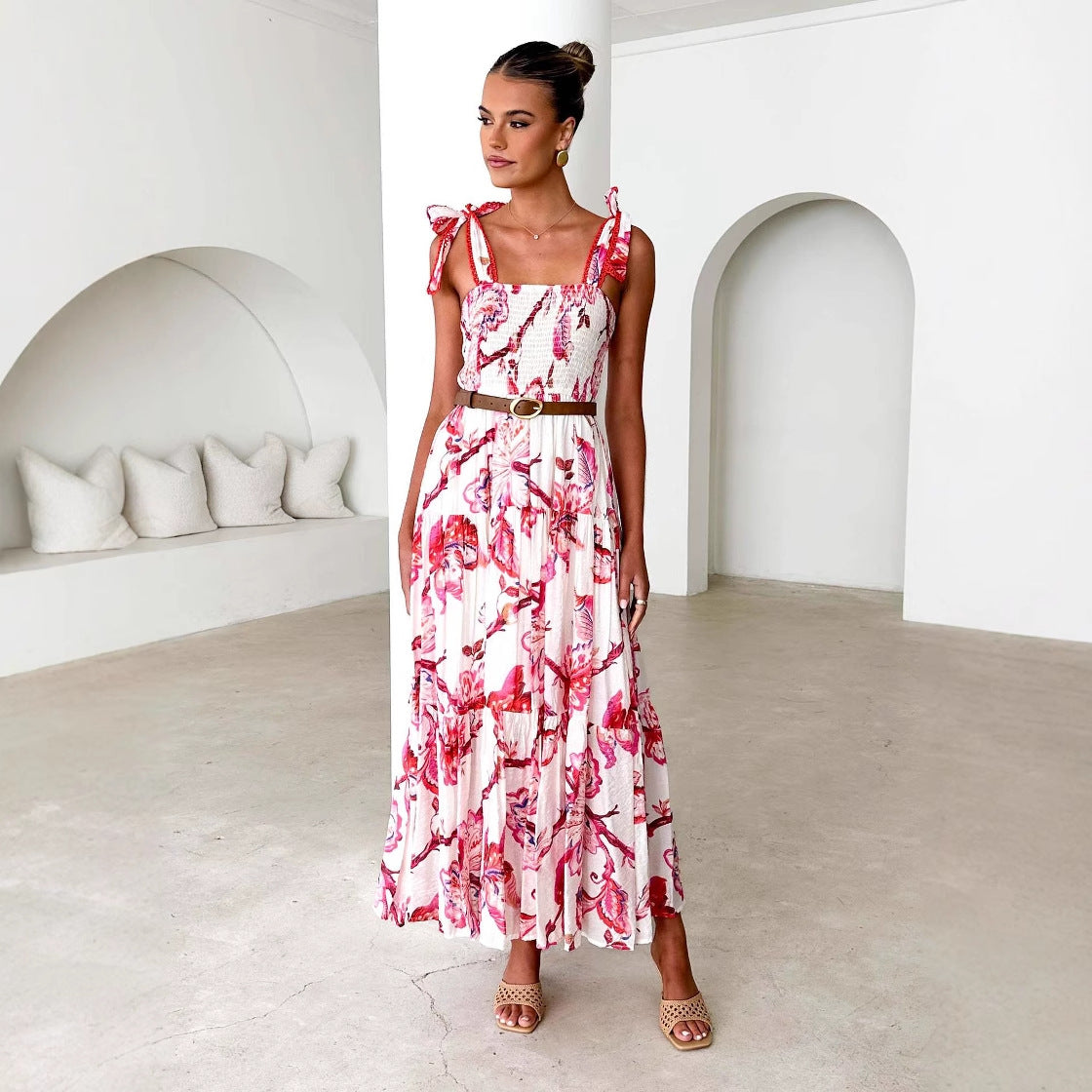 Damen Maxikleid Rüschendesign Fließend Eveloria