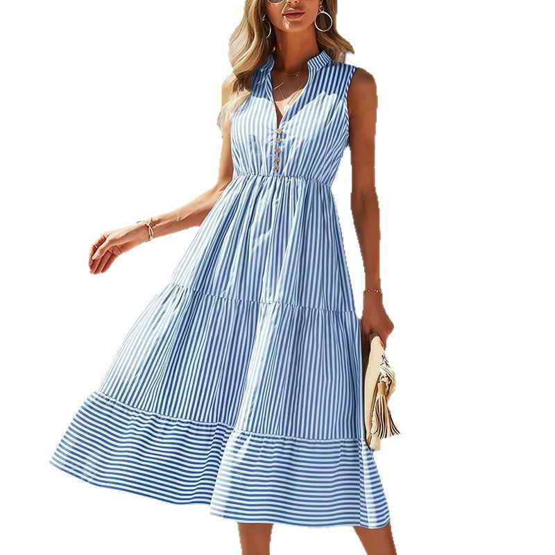 Damen Langarm Kleid Streifen-Design Fließender Schnitt Eveloria