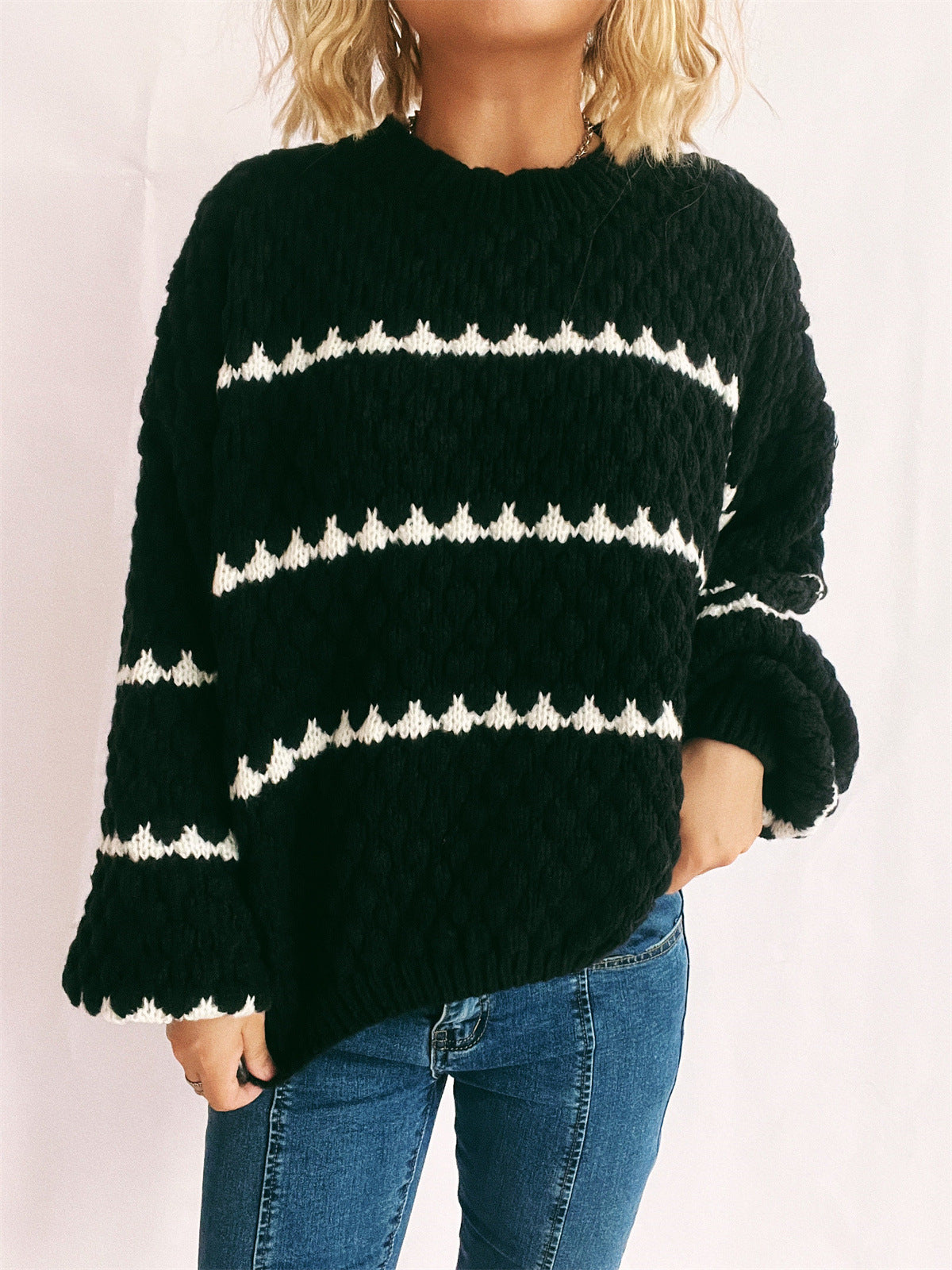 Damen Pullover Grobgestrickt Lässiger Schnitt Modernes Muster