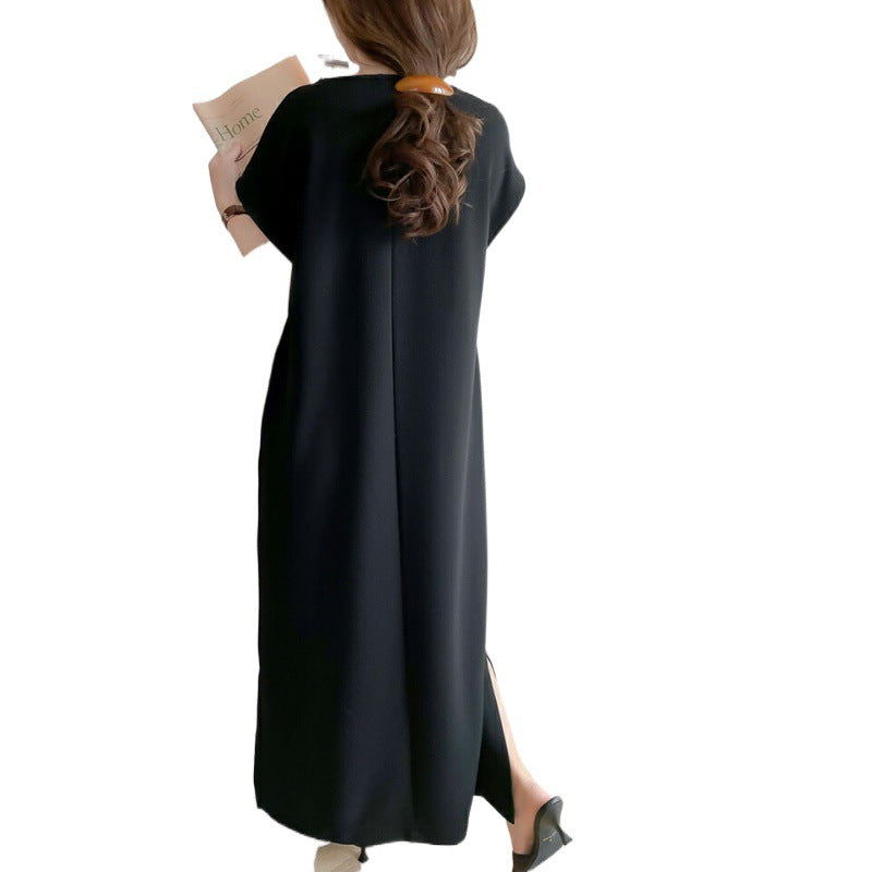 Damen Midi-Kleid V-Ausschnitt mit Seitentaschen