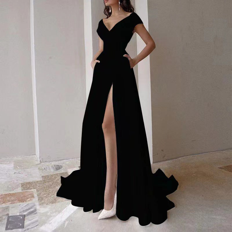 Damen Cocktailkleid V-Ausschnitt Geschwungen Saum Eveloria