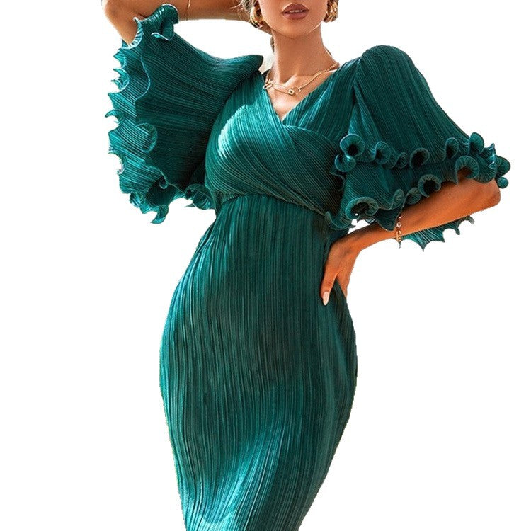 Eveloria Damen Wickelkleid Volantärmel Elegantes Design