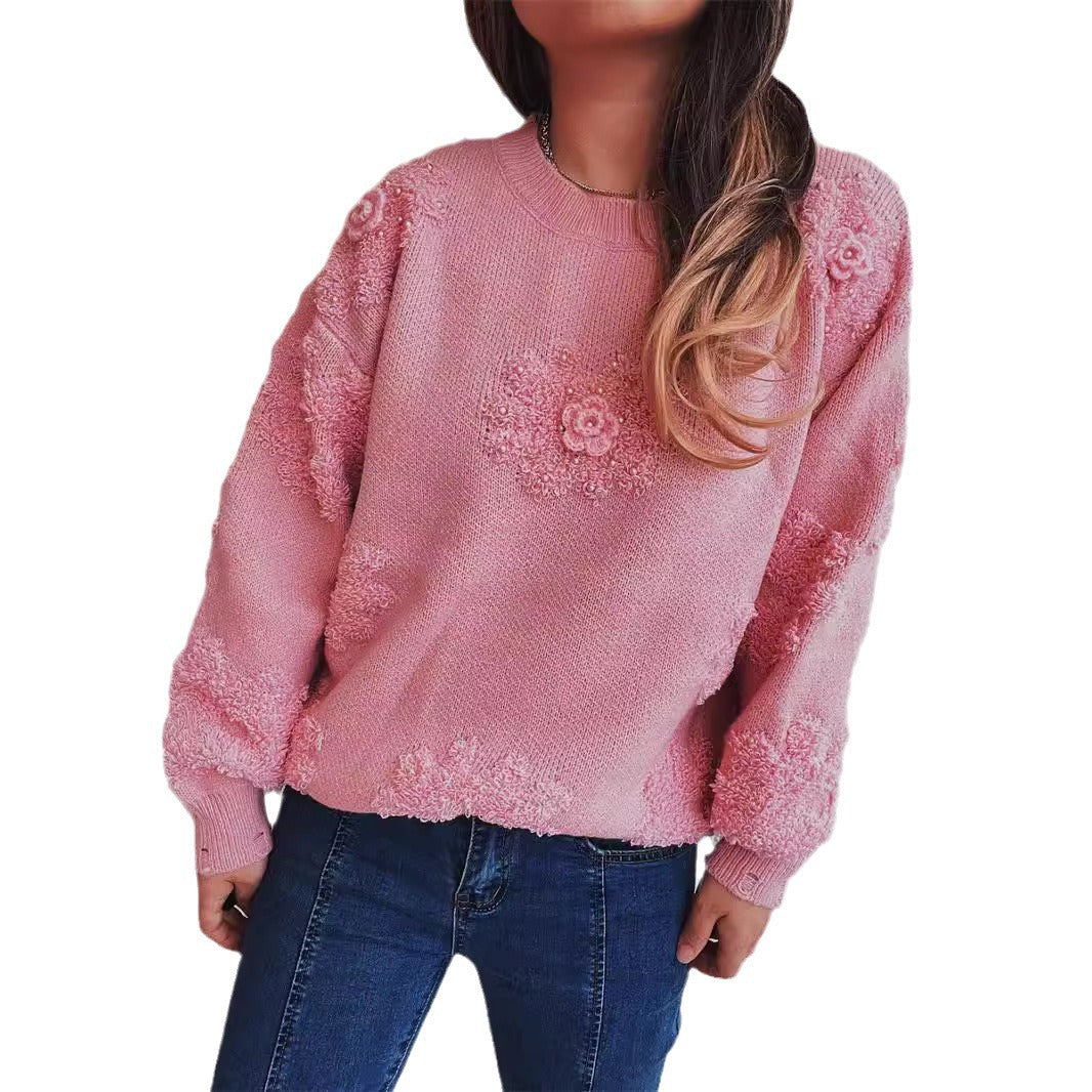 Damen Pullover Floral Strickdesign