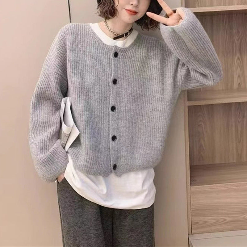 Damen Strickcardigan Lässig Weit Schnitt Dekorative Knöpfe Beige
