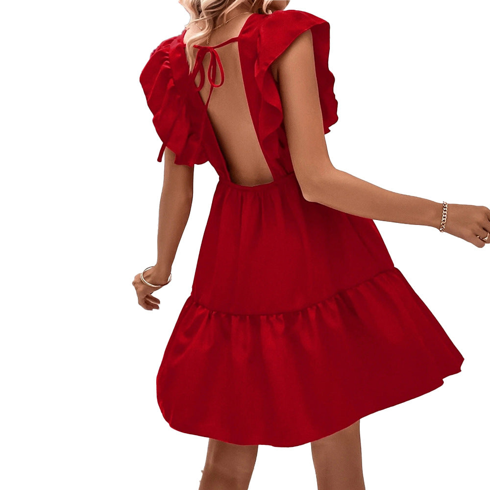 Damen Sommerkleid Volantärmel Offener Rücken Eveloria
