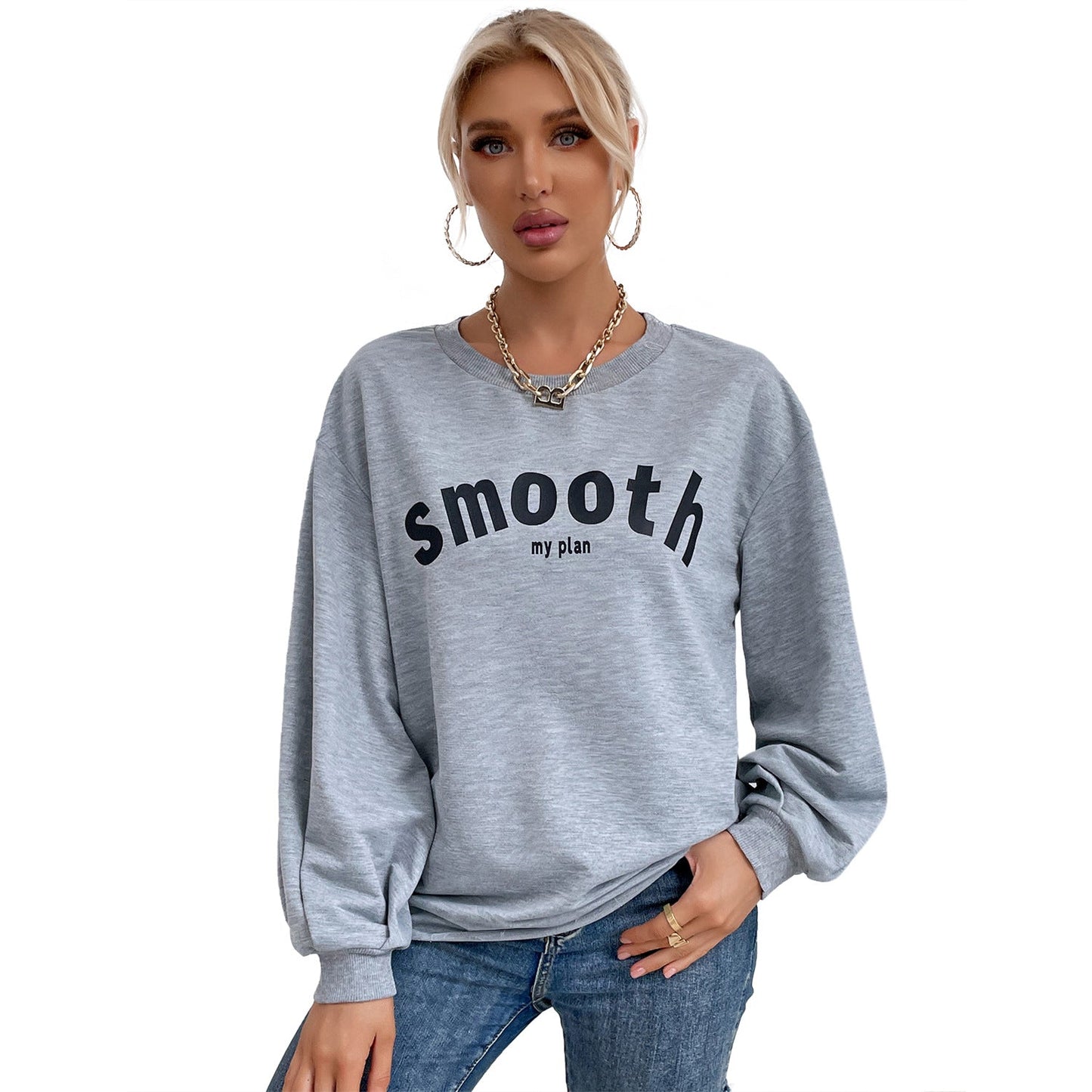Damen Sweatshirt Puffärmel Schriftzug Eveloria