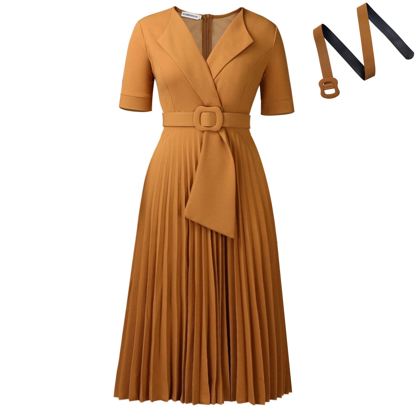 Damen Plissee-Kleid mit Taillenblazer und abnehmbarem Gürtel