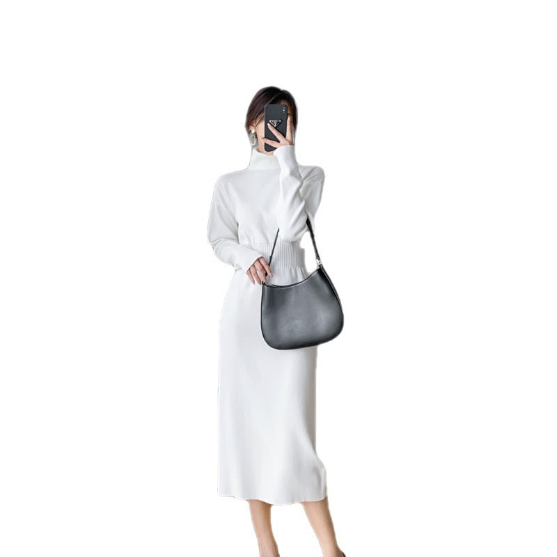Damen Strickkleid Figurbetont Hochkragen Elegantes Design Eveloria