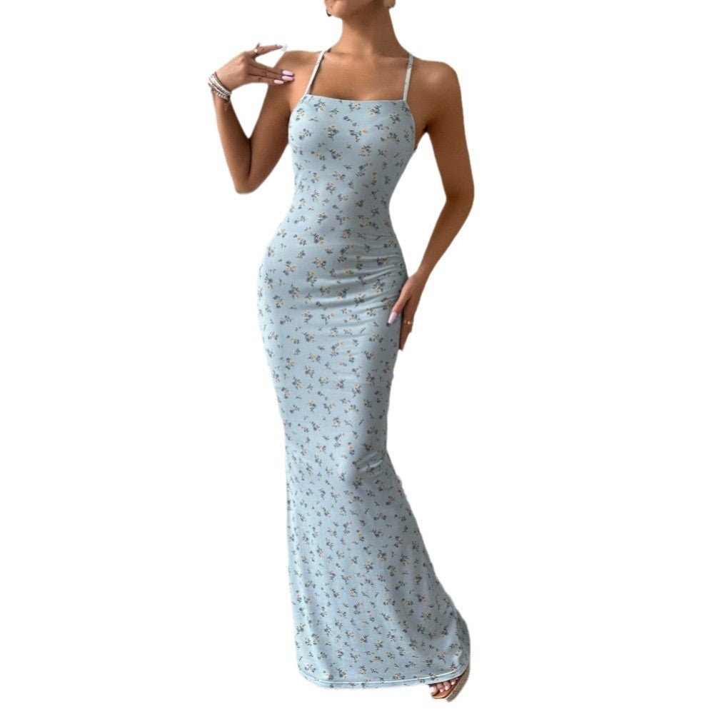 Damen Maxikleid Blumenmuster Spaghettiträger Eveloria
