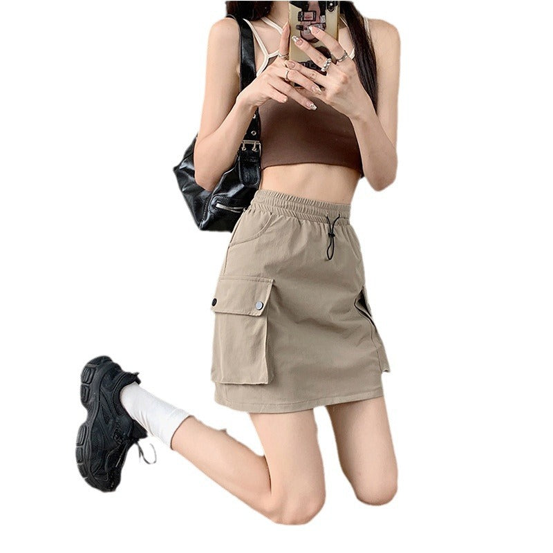 Damen Cargo-Rock elastischer Bund praktische Seitentaschen Beige