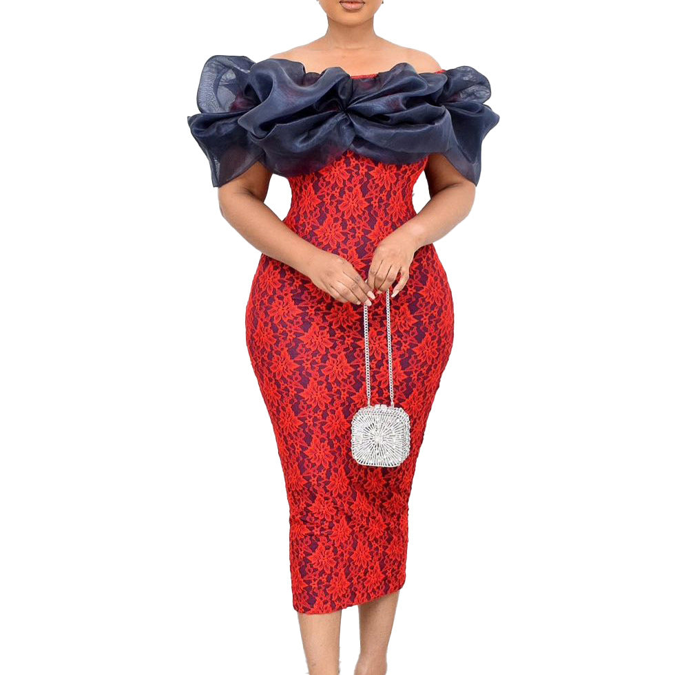 Damen Cocktailkleid Puffärmel Floralmuster Eveloria