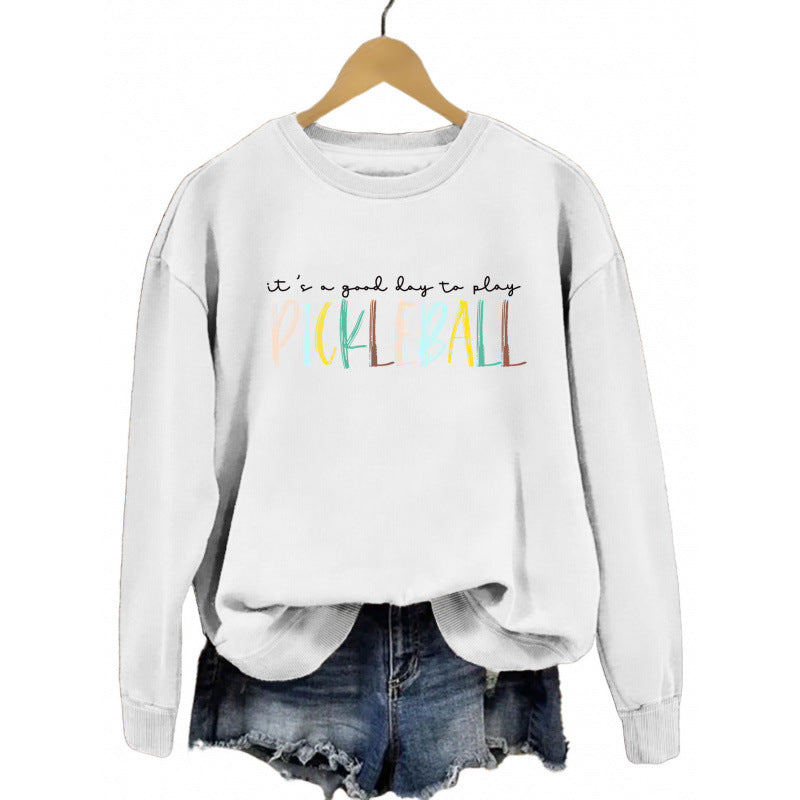 Damen Sweatshirt Bunt Pickleball-Druck Grau