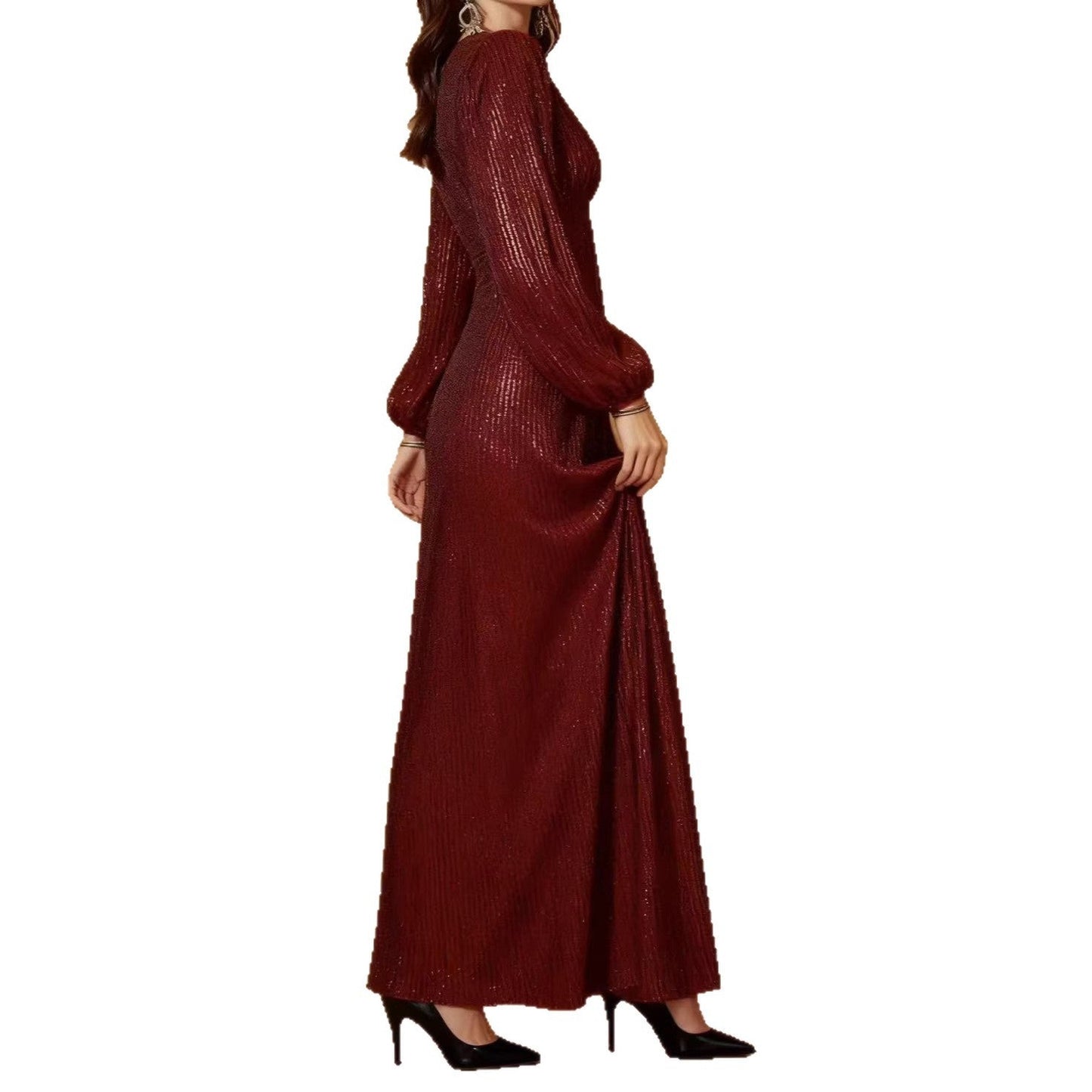 Damen Abendkleid Funkelnder Stoff V-Ausschnitt Eveloria