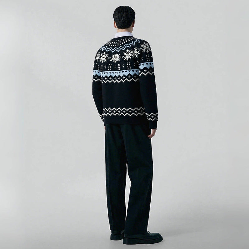 Herren Strickpullover Rundhals Wintermuster
